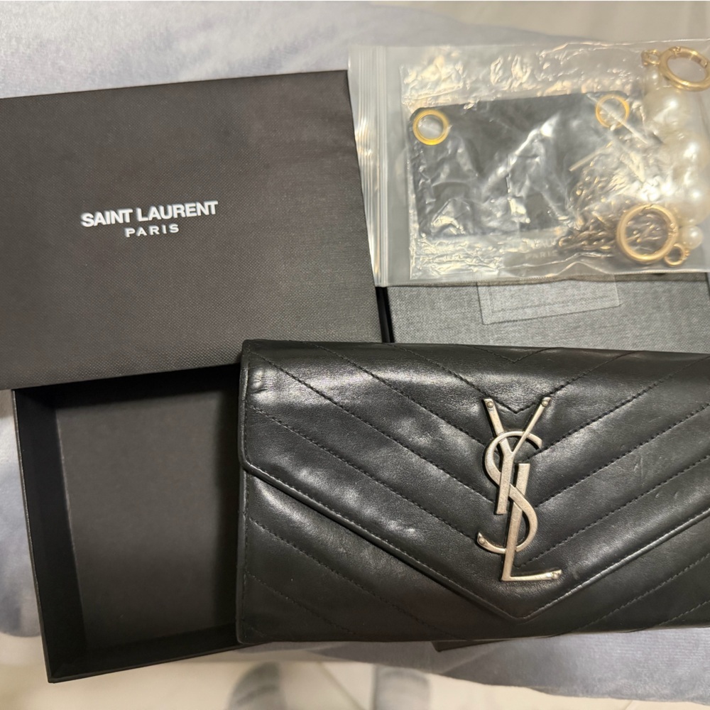 Saint Laurent Black Quilted Leather YSL Logo Continental Wallet